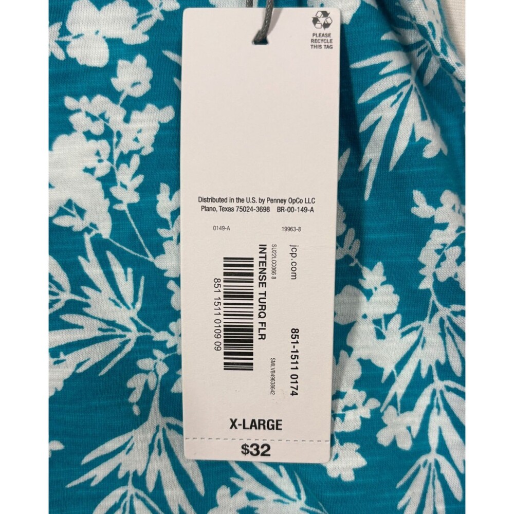 NWT Liz Claiborne Top Womens XL Turquoise Flutter Sleeve Tropical Cottage Casual - Picture 4 of 8
